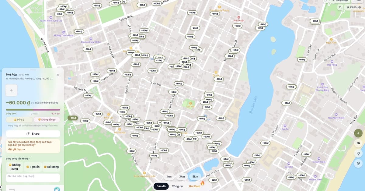 I built a crowdsourced deals + map app for Vietnam in 6 months — stack, traffic, and what broke